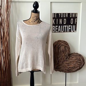 Jeanne Pierre Cream Loose Weave Zippered Back Hi Low Sweater